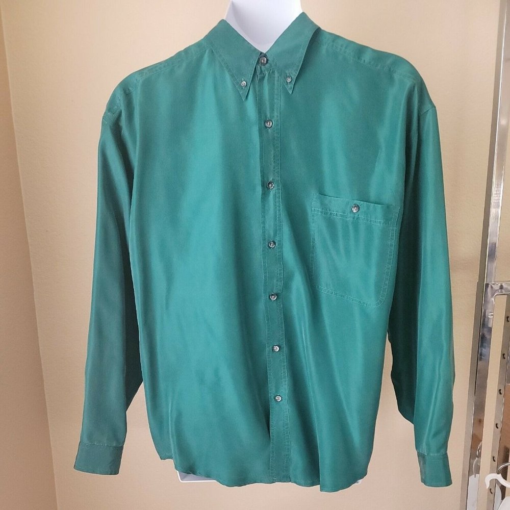 Vintage 90s Shirt Large  Men's Structure Green Grunge Long Sleeve